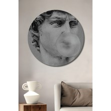 Teona Ahşap David Heykeltıraş Sanatı Sakız Üfleyen Figür Kara Kalem Görünümlü Dekoratif Ahşap Tablo Yuvarlak Duvar Tablosu