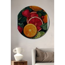 Teona Ahşap Canlı Meyve Tabağı Yağlı Boya Görünümlü Ahşap Dekoratif Tablo Yuvarlak Duvar Tablosu