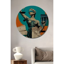 Teona Ahşap Adalet Tanrıçası Themis Yağlı Boya Görünümlü Ahşap Dekoratif Tablo Yuvarlak Duvar Tablosu