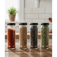 JUNIBELIW JUNİBELİW 4 Adet 105CC Çok Amaçlı Uzun Cam Şişe Baharatlık Meyve Suyu Shot Şişesi Metal Kapaklı 4X105CC