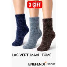 NF ND ENEFENDİ Tüylü Çorap 3 Çift Kışlık Termal Patik Dikişsiz Erkek Kadın Ev-Parti Çorabı Laci Mavi Füme 36-41.