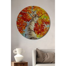 Teona Ahşap Altın Yapraklar Yağlı Boya Görünümlü Ahşap Dekoratif Tablo Yuvarlak Duvar Tablosu