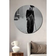 Teona Ahşap Charlie Chaplin Siyah Beyaz Fotoğraf Baskı Ahşap Tablo Yuvarlak Duvar Tablosu