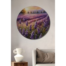 Teona Ahşap Mor Lavanta Tarlası Sulu Boya Görünümlü Ahşap Dekoratif Tablo Yuvarlak Duvar Tablosu
