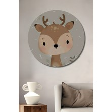 Teona Ahşap Sevimli Geyik Baskılı Ahşap Dekoratif Tablo Yuvarlak Duvar Tablosu
