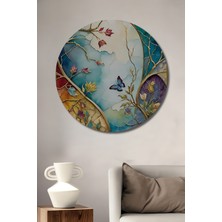 Teona Ahşap Büyülü Kelebekli Ağaç Sulu Boya Görünümlü Modern Sanat Ahşap Dekoratif Tablo Yuvarlak Duvar Tablosu