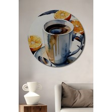 Teona Ahşap Kahve Portakalı Sulu Boya Görünümlü Ahşap Dekoratif Tablo Yuvarlak Duvar Tablosu