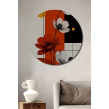 Teona Ahşap Modern Sanat Kırmızı Beyaz Gelincik Yağlı Boya Görünümlü Ahşap Tablo Yuvarlak Duvar Tablosu