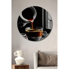 Teona Ahşap Kahve Keyfi Yağlı Boya Görünümlü Ahşap Dekoratif Tablo Yuvarlak Duvar Tablosu