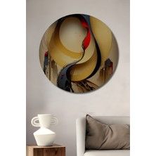 Teona Ahşap Altın Çemberin Içindeki Kırmızı ve Siyah Soyut Sanat Yağlı Boya Görünümlü Ahşap Dekoratif Tablo Yuvarlak Duvar Tablosu