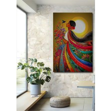 Teona Ahşap Meksika Güzeli Kuş ve Çiçekler Yağlı Boya Görünümlü Ahşap Dekoratif Ev,antre,salon,ofis Tablo