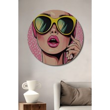 Teona Ahşap Pop Art Kadın Gözlüklü Ahşap Dekoratif Tablo Yuvarlak Duvar Tablosu