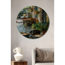 Teona Ahşap Sıcak Kahve Sohbeti Yağlı Boya Görünümlü Ahşap Dekoratif Tablo Yuvarlak Duvar Tablosu