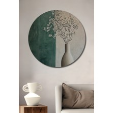 Teona Ahşap Zarif Cipso Çiçekleri Yağlı Boya Görünümlü Ahşap Dekoratif Tablo Yuvarlak Duvar Tablosu