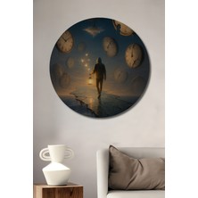 Teona Ahşap Zamanın Kırık Aynaları Yağlı Boya Görünümlü Dekoratif Ahşap Tablo Yuvarlak Duvar Tablosu