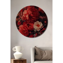 Teona Ahşap Kızıl Aşkın Buketi Sulu Boya Görünümlü Ahşap Dekoratif Tablo Yuvarlak Duvar Tablosu