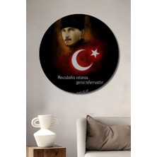Teona Ahşap Mustafa Kemal Atatürk Yağlı Boya Görünümlü Dekoratif Ahşap Tablo Yuvarlak Duvar Tablosu