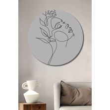 Teona Ahşap Tek Çizgi Kadın Çiçek Sanat Ahşap Dekoratif Tablo Yuvarlak Duvar Tablosu
