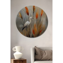 Teona Ahşap Zarif Balıkçıl Kuşu Yağlı Boya Görünümlü Soyut Sanat Ahşap Dekoratif Tablo Yuvarlak Duvar Tablosu