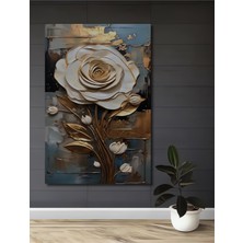Teona Ahşap Altın Varaklı Beyaz Gül Kabartma Ahşap Dekoratif Ev,antre,salon,ofis,mutfak,yatak Odası Tablo