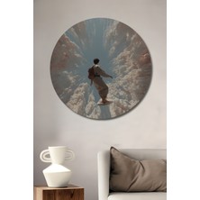 Teona Ahşap Gökyüzü Sörfçüsü Pastel Boya Görünümlü Modern Sanat Ahşap Dekoratif Tablo Yuvarlak Duvar Tablosu