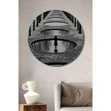 Teona Ahşap Gızemlı Yansımalar Kara Kalem Görünümlü Ahşap Dekoratif Tablo Yuvarlak Duvar Tablosu