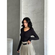 V Yaka,uzun Kollu ,basic Body, Modalkumaş, Parmak Detaylı