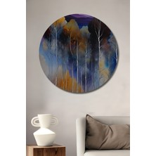 Teona Ahşap Gızemlı Orman Süsü Sulu Boya Görünümlü Ahşap Tablo Yuvarlak Duvar Tablosu