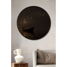 Teona Ahşap Altın Yıldızlar Altında Tekne Tablosu Yuvarlak Duvar Tablosu