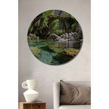 Teona Ahşap Gızemlı Tarihi Köprü Sulu Boya Görünümlü Ahşap Tablo Yuvarlak Duvar Tablosu