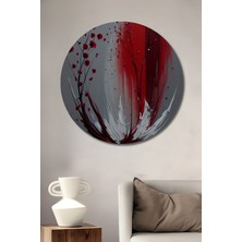 Teona Ahşap Kırmızı Gelincik Patlaması Sulu Boya Görünümlü Dekoratif Ahşap Tablo Yuvarlak Duvar Tablosu