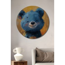 Teona Ahşap Mavi Ayıcık Yağlı Boya Görünümlü Modern Sanat Dekoratif Ahşap Tablo Yuvarlak Duvar Tablosu