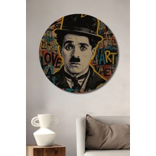 Teona Ahşap Charlie Chaplin Pop Art Yağlı Boya Görünümlü Ahşap Dekoratif Tablo Yuvarlak Duvar Tablosu