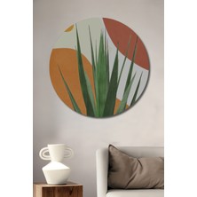 Teona Ahşap Modern Soyut Aloe Vera Yağlı Boya Görünümlü Dekoratif Ahşap Tablo Yuvarlak Duvar Tablosu