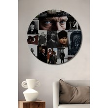 Teona Ahşap Mustafa Kemal Atatürk Imza ve Gözler Yağlı Boya Görünümlü Ahşap Dekoratif Tablo Yuvarlak Duvar Tablosu