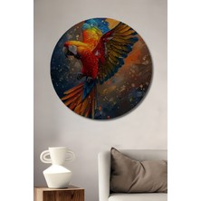 Teona Ahşap Muhteşem Renkli Papağan Yağlı Boya Görünümlü Ahşap Dekoratif Tablo Yuvarlak Duvar Tablosu