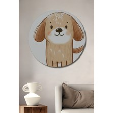 Teona Ahşap Tatlı Köpek Sevgisi Sulu Boya Görünümlü Ahşap Dekoratif Tablo Yuvarlak Duvar Tablosu