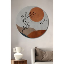 Teona Ahşap Soyut Gün Batımı Ağaç Kuş Sürüsü Ahşap Dekoratif Tablo Yuvarlak Duvar Tablosu