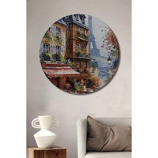 Teona Ahşap Paris Sokakları Sulu Boya Görünümlü Ahşap Dekoratif Tablo Yuvarlak Duvar Tablosu