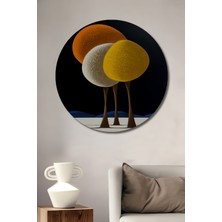 Teona Ahşap Modern Soyut Ağaçlar Yağlı Boya Görünümlü Ahşap Dekoratif Tablo Yuvarlak Duvar Tablosu