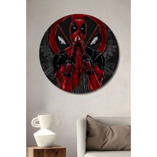 Teona Ahşap Deadpool Silah Tutuş Modern Sanat Ahşap Dekoratif Tablo Yuvarlak Duvar Tablosu