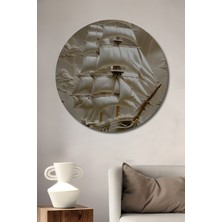 Teona Ahşap Büyük Yelkenli Gemi Görünümlü Ahşap Dekoratif Tablo Yuvarlak Duvar Tablosu