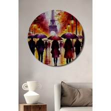 Teona Ahşap Paris Yağmurlu Gün Sulu Boya Görünümlü Ahşap Dekoratif Tablo Yuvarlak Duvar Tablosu