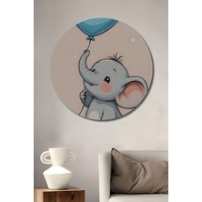 Teona Ahşap Sevimli Fil ve Mavi Kalp Balon Dijital Baskı Ahşap Tablo Yuvarlak Duvar Tablosu