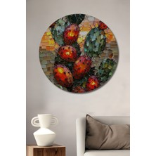 Teona Ahşap Kaktüs ve Meyveleri Mozaik Görünümlü Ahşap Dekoratif Tablo Yuvarlak Duvar Tablosu