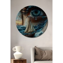 Teona Ahşap Gözyaşı Denizinde Yelkenli Ahşap Dekoratif Tablo Yuvarlak Duvar Tablosu