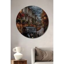 Teona Ahşap Paris Sokakları Yağlı Boya Görünümlü Ahşap Dekoratif Tablo Yuvarlak Duvar Tablosu