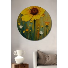 Teona Ahşap Dev Sarı Çiçek Tarlası Yağlı Boya Görünümlü Ahşap Dekoratif Tablo Yuvarlak Duvar Tablosu