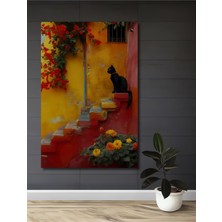 Teona Ahşap Siyah Kedi Renkli Merdiven Yağlı Boya Görünümlü Dekoratif Ahşap Ev,antre,salon,ofis,mutfak Tablo