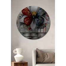 Teona Ahşap Kelebek Çiçek Sulu Boya Görünümlü Ahşap Dekoratif Tablo Yuvarlak Duvar Tablosu